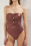 Metallic Strapless Swimsuit with Gold Accessories and Drawstring Detail - 3