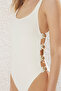 U-Neck Swimsuit with Gold Accessories - 3