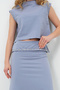 Women's Painted Gray Ring Stand Collar Blouse and Skirt Suit Alc-X13482 - 5