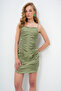 Women's Khaki Adjustable Strap Draped Lined Woven Mini Dress Alc-X13695 - 2