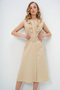 Women's Beige Frilled Front Belt Poplin Woven Dress ALC-X11609 - 6