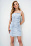 Women Blue Adjustable Strap Draped Lined Inside Woven Mini Dress Alc-X13695