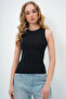 Women's Black Crew Neck Zero Sleeve Blouse Alc-X13669 - 3