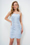 Women Blue Adjustable Strap Draped Lined Inside Woven Mini Dress Alc-X13695 - 3