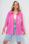 Women's Pink Single Pocket Oversize Satin Shirt Alc-X13687