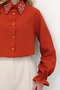 Women's Brick Red Pearl and Stone Embroidered Aerobin Shirt ALC-X10085 - 4