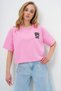 Women's Pink Crew Neck Teddy Bear Motif Oversize Crop T-Shirt Alc-X13675 - 3