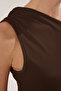 Kahverengi Asimetrik Yaka Büzgü/Drape Detaylı Fitted/Vücuda Oturan Örme Bluz TWOSS25BZ00279 - 2
