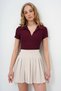 Women's Burgundy Shirt Collar Hidden Zipper Ottoban Blouse Alc-X13712
