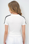 Women's White Crew Neck Shoulder Stripe Ottoban Crop Blouse Alc-X13730 - 6