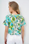 Women's Green Square Collar Patterned Wrap Woven Blouse Alc-X13794 - 5