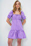 فستان نسائي قصير من قماش البوبلين بياقة مربعة وأكمام بالونية أرجواني ALC-X13594