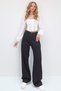 Women's Black High Waist Five-Pocket Wide Leg Summer Gabardine Trousers Alc-X13761 - 4