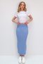 Women's Blue Crew Neck Embroidered Crop Blouse and Skirt Set Alc-X13725 - 5