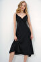 Women's Black Adjustable Strap Double Breasted Neck Woven Dress Alc-X13796 - 6