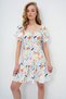 Women Blue-Green Madonna Collar Balloon Sleeve Floral Print Dress Alc-X13748 - 2