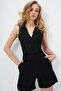 Black Deep V-Neck Sleeveless Ottoban Blouse with Metal Accessories Alc-X13784 - 2