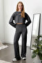 Antrasit Wide Leg/İspanyol Paça Yüksek Bel İnterlok Esnek Örme Pantolon TWOAW25PL00006