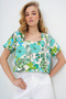 Women's Green Square Collar Patterned Wrap Woven Blouse Alc-X13794 - 4