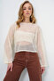 Women's Cream Crew Neck Summer Openwork Guipure Blouse Alc-X13788 - 2