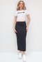 Women's Black Crew Neck Embroidered Crop Blouse and Skirt Set Alc-X13725