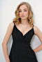 Women's Black Adjustable Strap Double Breasted Neck Woven Dress Alc-X13796 - 7