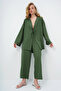 Women's Walnut Green Lace-Up Front Kimono Jacket and Palazzo Pants Set Alc-X12452 - 2
