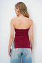 Women's Burgundy Strapless Side Slit Steel Knitted Blouse Alc-X13752 - 6