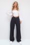 Women's Black High Waist Five-Pocket Wide Leg Summer Gabardine Trousers Alc-X13761 - 2
