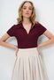 Women's Burgundy Shirt Collar Hidden Zipper Ottoban Blouse Alc-X13712 - 4