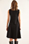 Women's Black Buttoned Skirt Detailed Crepe Dress Elb- 19002345 - 7