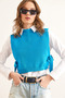 Women's Cobalt Blue Stone Detailed Side Tie Knitwear Sweater Svt- 00000047