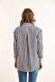 Women's Navy Blue Pocket Striped Bofriend Modal Textured Shirt Gml- 19001296 - 2
