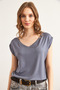 Women's Smoked Silver Stitching Detailed V-Neck Knitted Viscose Blouse Blz-19002659 - 5