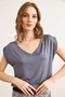 Women's Smoked Silver Stitching Detailed V-Neck Knitted Viscose Blouse Blz-19002659 - 4