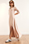 Women's Stone V-Neck Three-Quarter Sleeve Slit Modal Maxi Dress Elb-19002286