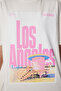 Women's Ecru Printed Cotton Oversize Knitted T-Shirt Cr00446 - 4