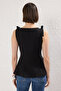 Siyah Sıfır Kol Peplum Belden Oturmalı Omuz Fiyonk Detaylı Örme Bluz TWOSS25BZ00482 - 4