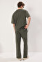 Haki Oversize/Geniş Kesim Dokulu Kısa Kol Eşofman Takımı TMNSS25EM00010 - 5