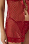 Kırmızı Puantiyeli ve Kurdele/Fiyonklu Dantel Külotlu Örme Babydoll/Fantezi Gecelik THMSS24LL00006 - 3