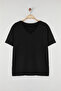 Siyah Regular Fit V Yaka Büyük Beden T-shirt TBBSS25BF00062 - 5