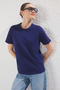 Lacivert %100 Pamuk Regular/Normal Kalıp Takma Yaka Detaylı  Örme T-Shirt TWOSS25TS00181