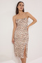 Bej Leopar Desenli Midi  Dokuma Elbise TWOSS23EL00188