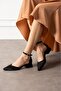 Black Satin Low Heeled Shoes