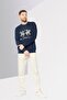 Men Crew Neck Long Sleeve Brand Logo Sweatshirt, Navy - 2