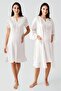 Short Sleeve Buttoned Voile Detailed Flexible Viscous Maternity Dressing Gown Nightgown Set - 2