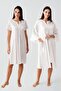 Short Sleeve Buttoned Voile Detailed Flexible Viscous Maternity Dressing Gown Nightgown Set - 4