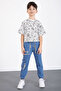 Blue Cargo Pocket Elastic Waist Boy's Lycra Jean Trousers 20517