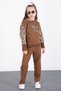 Brown Leopard Stripe Detailed Heart Design Girls' Top and Bottom 2-Piece Set 20524