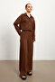 Women's Brown Long Sleeve Shirt Slit Pants Crinkle Set - 5
